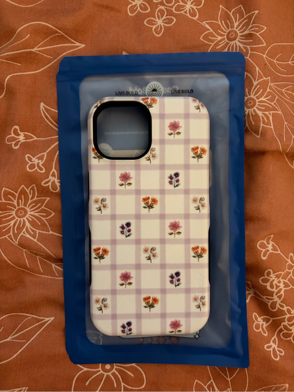 Meadow check-floral gingham case iPhone 15